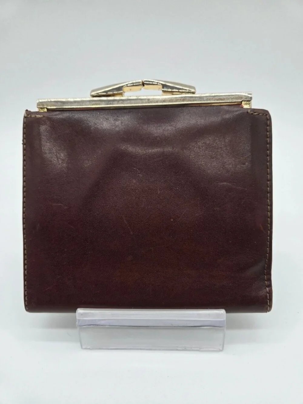 Vintage Bosca Burgundy Leather Kiss Lock Wallet Coin Purse Bifold Organizer
